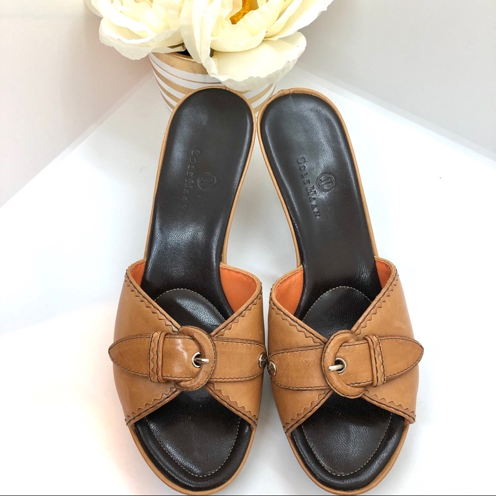 COLE HAAN! Leather Tan Heel Mules • Sz 7.5